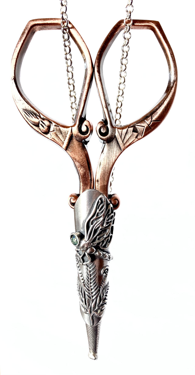 Dragonfly Sheath and Chain with big Gem featuring ornate design and gemstone detail, ideal accessory for scissor display.