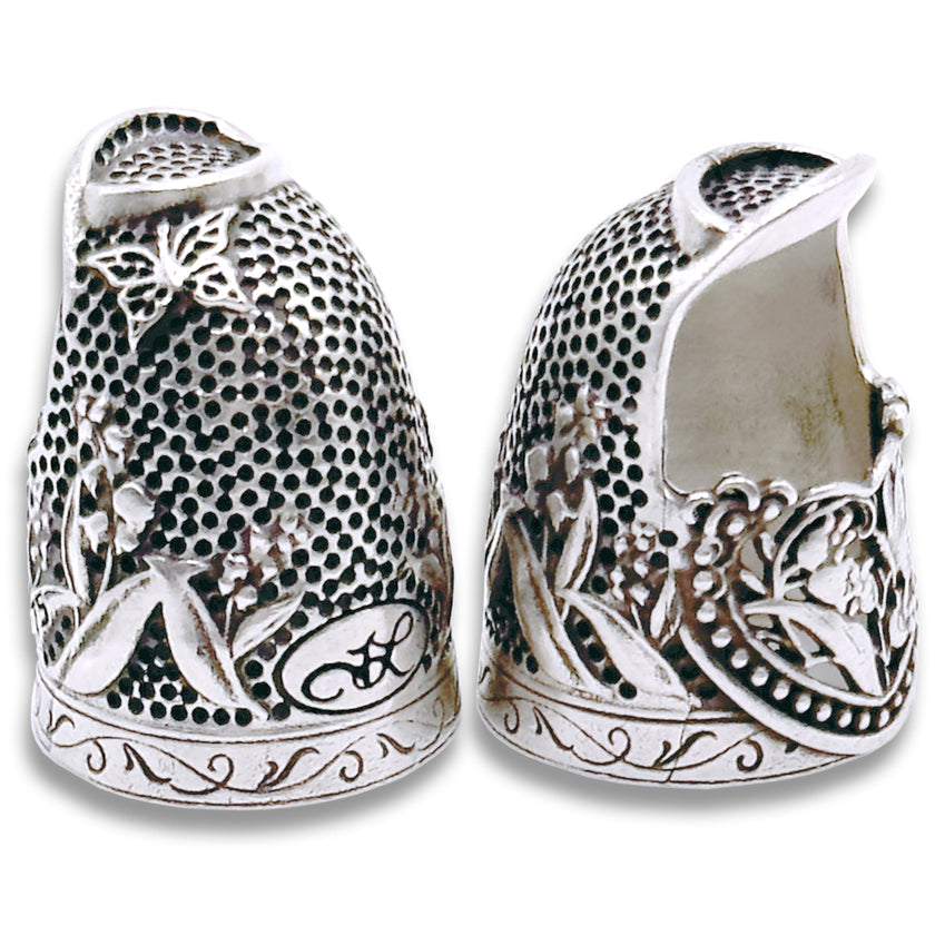 Lily of the Valley Tall Quilting Thimble showcasing intricate floral design, ideal for quilting and crafting.