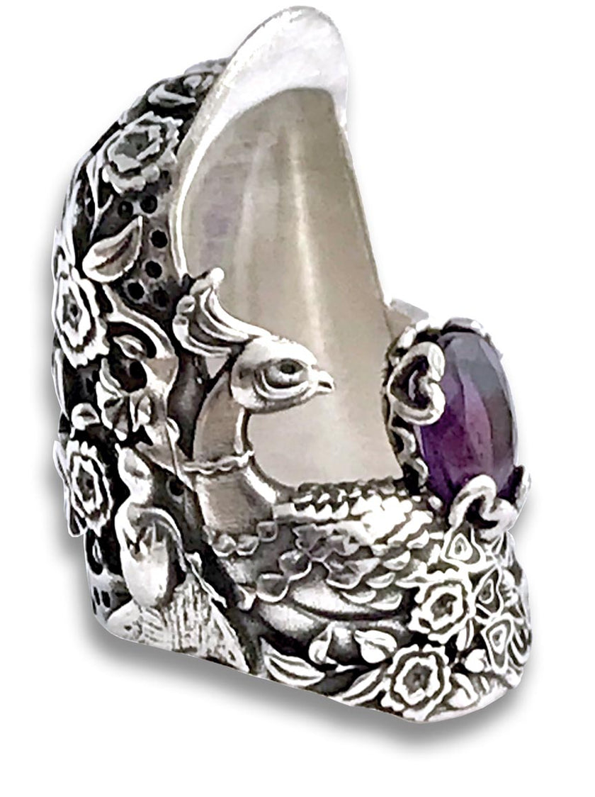 Peacock Thimble, with Gem, sterling silver thimble for sewing, heirloom quality thimble with gemstone detail.