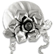 Big Rose pincushion purse chatelaine with silver accents and removable silk velvet cushion for sewing tools.