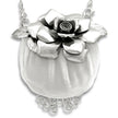 Big Rose Pincushion Purse Chatelaine with sterling silver flower and silk velvet cushion for sewing tools.