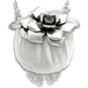 Big Rose Pincushion Purse Chatelaine with sterling silver flower and silk velvet cushion for sewing tools.