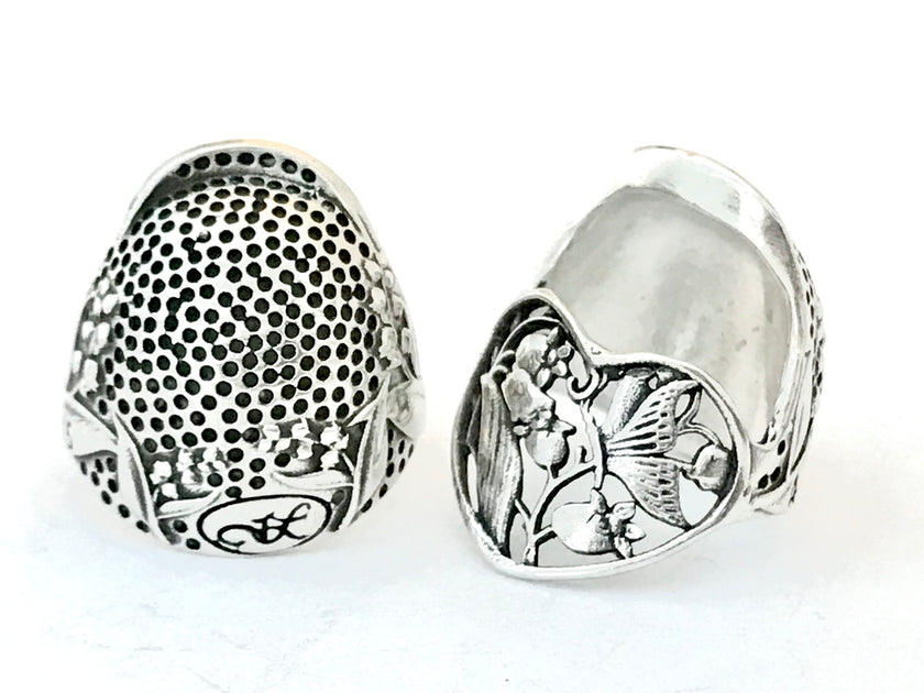 Lily of the Valley Thimble, artisan sterling silver thimble with floral design for sewing and quilting.
