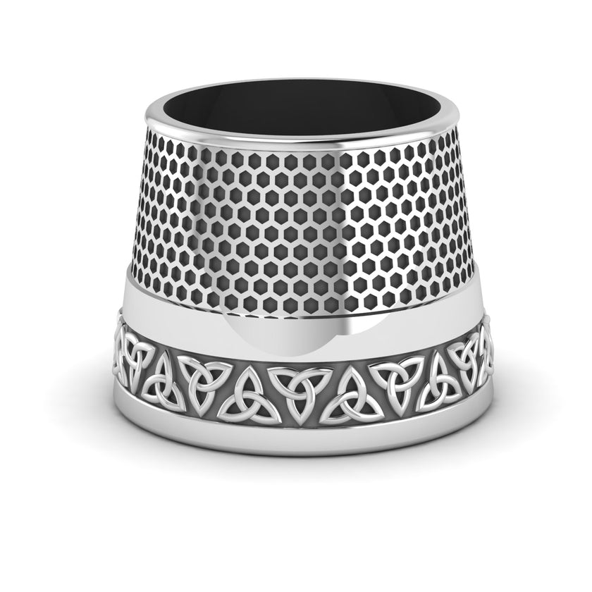 Celtic Triangles Tailor's Thimble, sterling silver thimble with Celtic knot design, ideal for sewing and quilting.